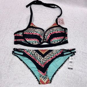 NWT sundazed black Scarlett halter bikini underwire 36 b/c cup Xl bottom